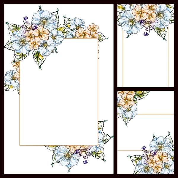 Conjunto Tarjetas Boda Flores Estilo Vintage Elementos Marcos Florales — Vector de stock