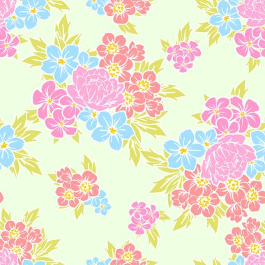 Sorunsuz vintage tarzı parlak çiçek deseni. Renkli çiçek öğeleri