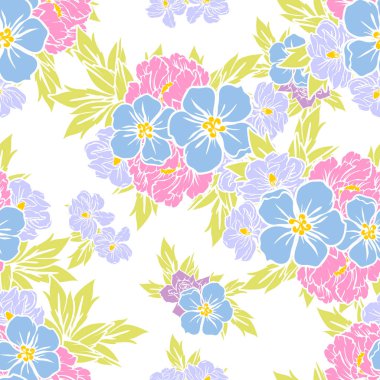 Sorunsuz vintage tarzı parlak çiçek deseni. Renkli çiçek öğeleri