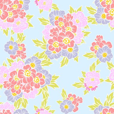 Sorunsuz vintage tarzı parlak çiçek deseni. Renkli çiçek öğeleri