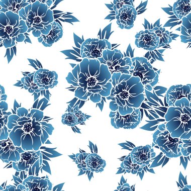 Sorunsuz vintage tarzı tek renkli koyu mavi renkli çiçek deseni. Çiçek öğeleri.