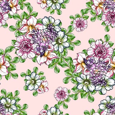 Sorunsuz vintage tarzı çiçek deseni. Renkli çiçek öğeleri