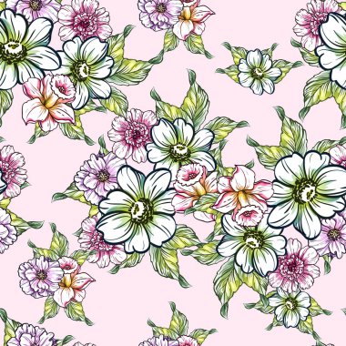 Sorunsuz vintage tarzı çiçek deseni. Renkli çiçek öğeleri