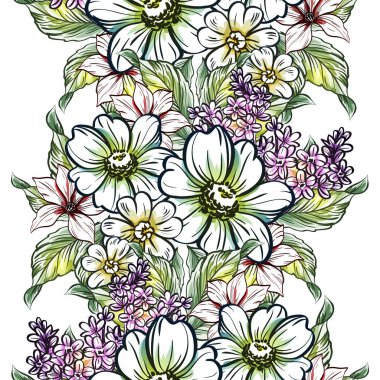 Sorunsuz vintage tarzı çiçek deseni. Renkli çiçek öğeleri