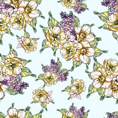 Sorunsuz vintage tarzı çiçek deseni. Renkli çiçek öğeleri