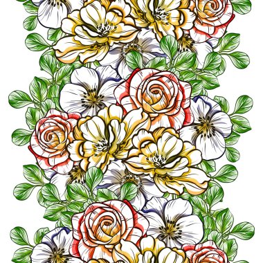 Sorunsuz vintage tarzı çiçek deseni. Renkli çiçek öğeleri