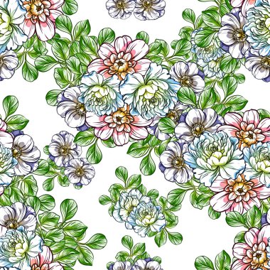 Sorunsuz vintage tarzı çiçek deseni. Renkli çiçek öğeleri