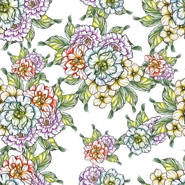 Sorunsuz vintage tarzı çiçek deseni. Renkli çiçek öğeleri