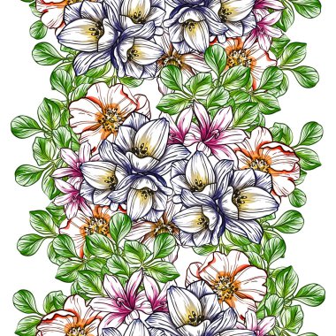Sorunsuz vintage tarzı çiçek deseni. Renkli çiçek öğeleri