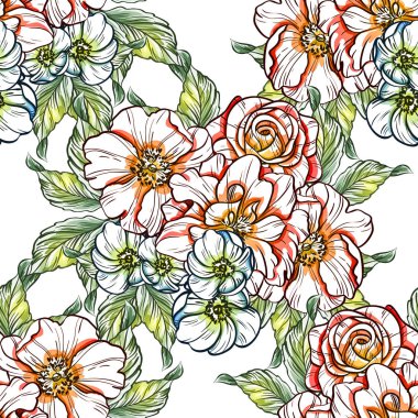 Sorunsuz vintage tarzı çiçek deseni. Renkli çiçek öğeleri
