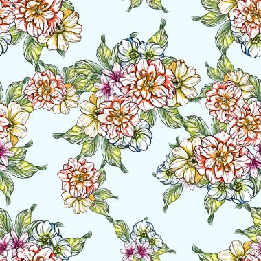Sorunsuz vintage tarzı çiçek deseni. Renkli çiçek öğeleri