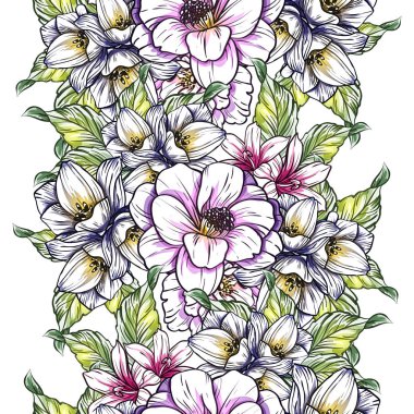 Sorunsuz vintage tarzı çiçek deseni. Renkli çiçek öğeleri