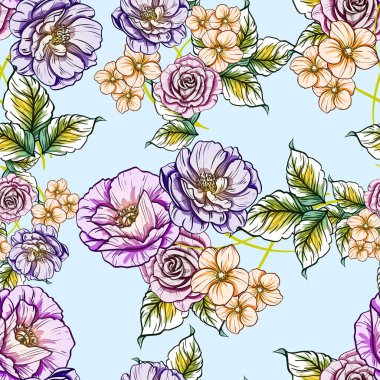 Sorunsuz vintage tarzı çiçek deseni. Renkli çiçek öğeleri