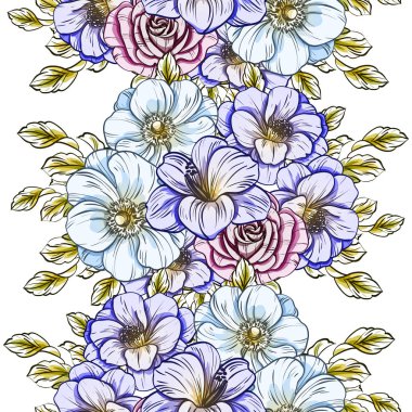 Sorunsuz vintage tarzı çiçek deseni. Renkli çiçek öğeleri
