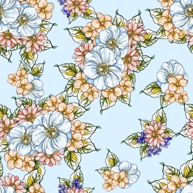 Sorunsuz vintage tarzı çiçek deseni. Renkli çiçek öğeleri