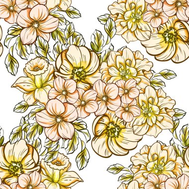 Sorunsuz vintage tarzı çiçek deseni. Renkli çiçek öğeleri