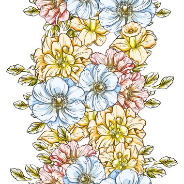 Sorunsuz vintage tarzı çiçek deseni. Renkli çiçek öğeleri