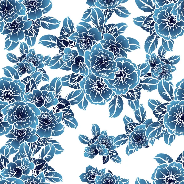 Bezproblémové Vintage Styl Monochromatický Tmavě Modré Barevné Květinový Vzor Květinové — Stockový vektor