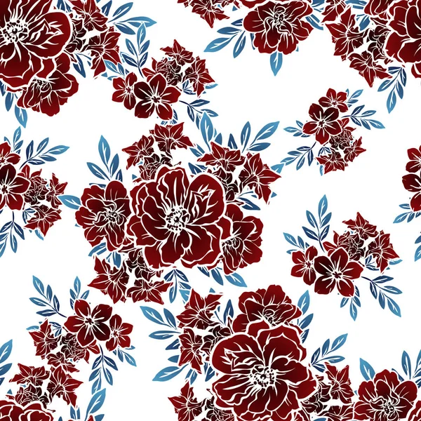 Modèle Fleur Style Vintage Sans Couture Éléments Floraux Couleur — Image vectorielle