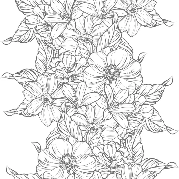 Patrón Flores Estilo Vintage Sin Costuras Elementos Florales Blanco Negro — Vector de stock