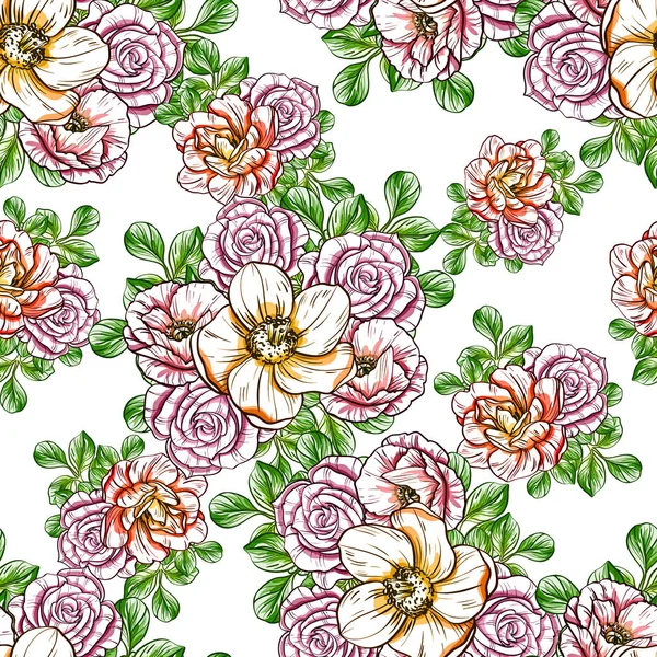 Nahtlose Vintage Stil Helles Blumenmuster Florale Elemente Farbe — Stockvektor