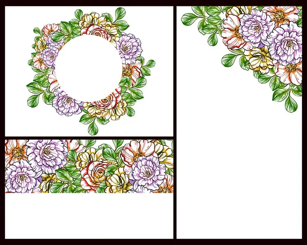 Set Carte Sposa Stile Vintage Elementi Cornici Floreali — Vettoriale Stock