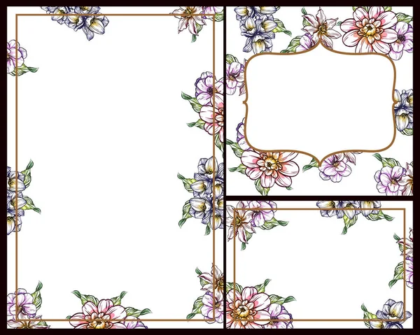 Винтажный Стиль Цветочные Свадебные Открытки Набор Цветочные Элементы Рамки — стоковый вектор