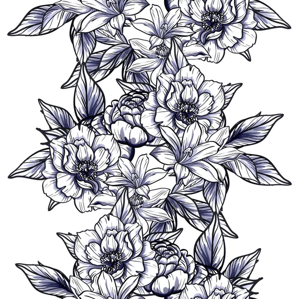 Απρόσκοπτη Στυλ Vintage Λουλούδι Μοτίβο Floral Στοιχεία Μαύρο Και Άσπρο — Διανυσματικό Αρχείο