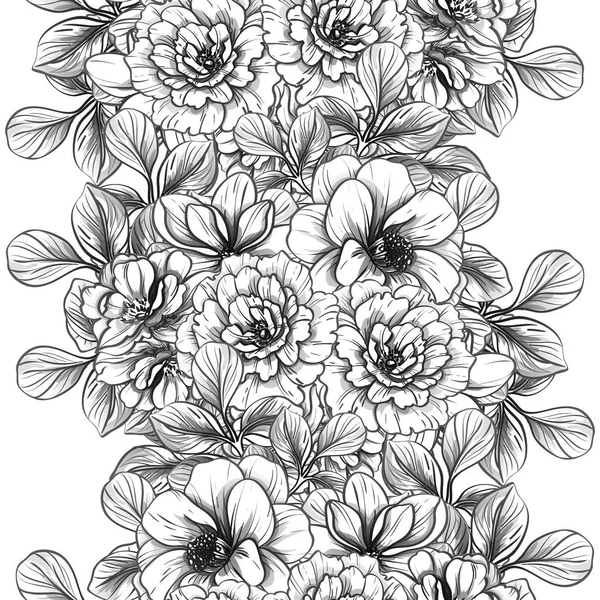 Seamless Vintage Style Flower Pattern Floral Elements Black White — Stock Vector