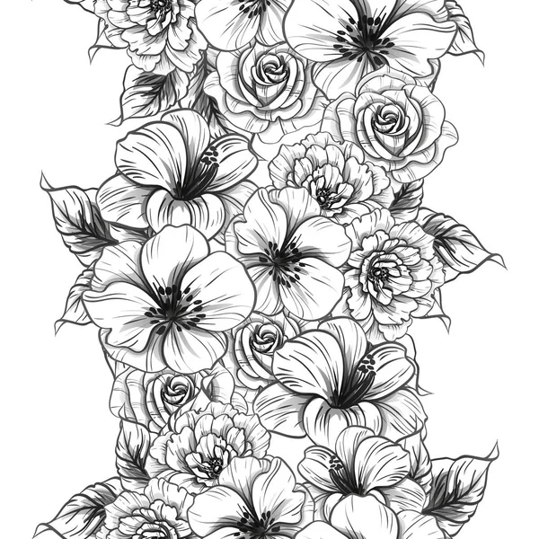 Patrón Flores Estilo Vintage Sin Costuras Elementos Florales Blanco Negro — Archivo Imágenes Vectoriales