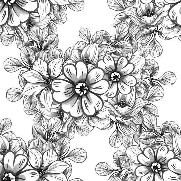 Patrón Flores Estilo Vintage Sin Costuras Elementos Florales Blanco Negro — Archivo Imágenes Vectoriales