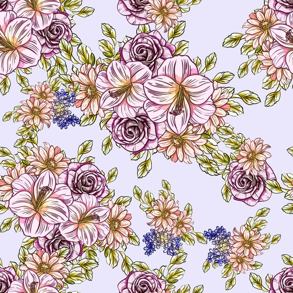 Padrão Flor Estilo Vintage Sem Costura Elementos Florais Cores — Vetor de Stock