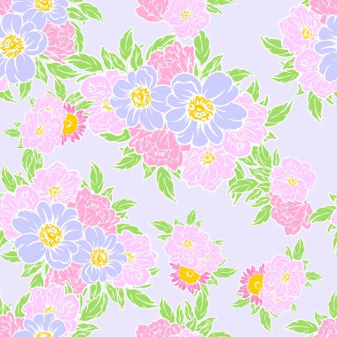 Sorunsuz vintage tarzı çiçek deseni. Renkli çiçek öğeleri