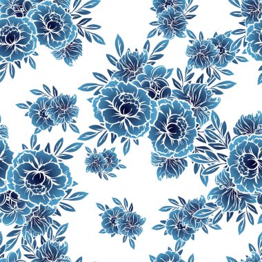 Sorunsuz vintage tarzı tek renkli renkli çiçek deseni. Çiçek öğeleri.
