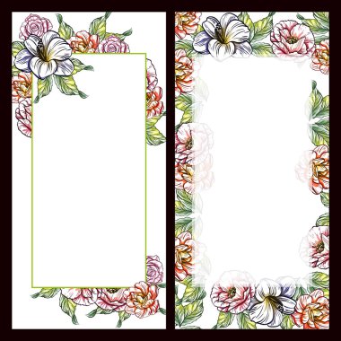 Klasik çiçek düğün kartları seti. Çiçek elementleri ve çerçeveleri.