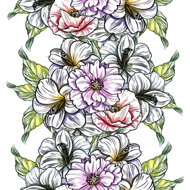 Sorunsuz vintage tarzı çiçek deseni. Renkli çiçek öğeleri