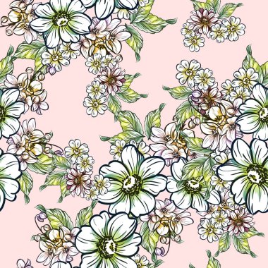 Sorunsuz vintage tarzı çiçek deseni. Renkli çiçek öğeleri
