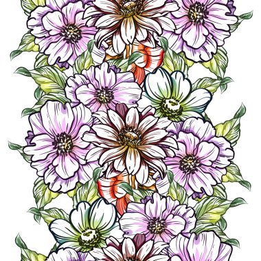 Sorunsuz vintage tarzı çiçek deseni. Renkli çiçek öğeleri