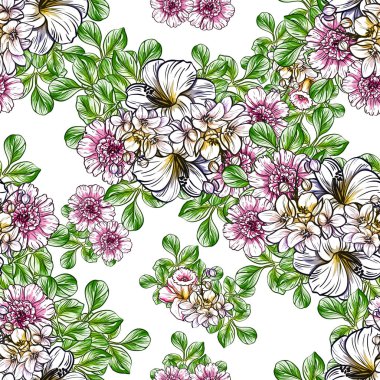 Sorunsuz vintage tarzı çiçek deseni. Renkli çiçek öğeleri