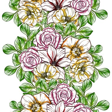 Sorunsuz vintage tarzı çiçek deseni. Renkli çiçek öğeleri