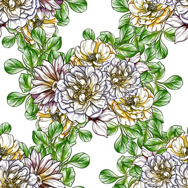 Sorunsuz vintage tarzı çiçek deseni. Renkli çiçek öğeleri