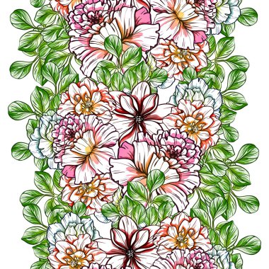 Sorunsuz vintage tarzı çiçek deseni. Renkli çiçek öğeleri