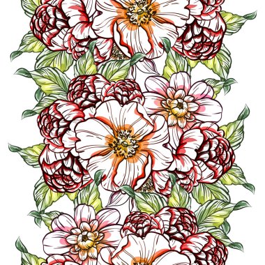 Sorunsuz vintage tarzı çiçek deseni. Renkli çiçek öğeleri