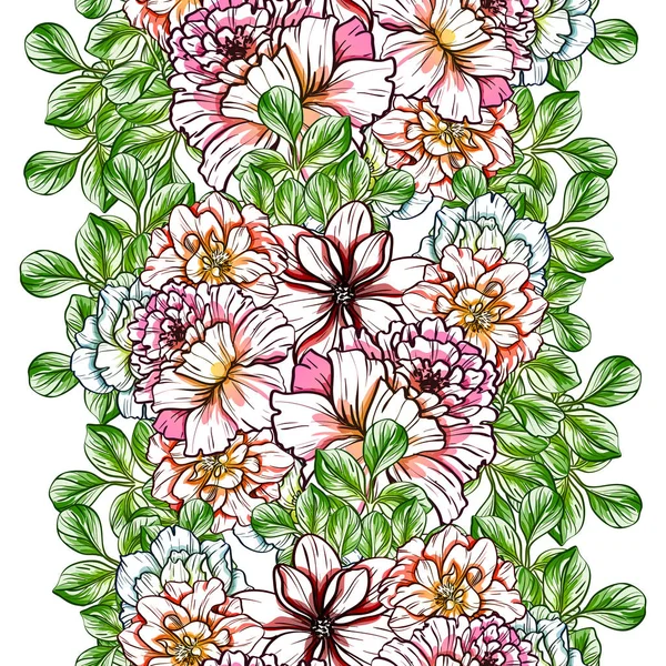 Sorunsuz vintage tarzı çiçek deseni. Renkli çiçek öğeleri