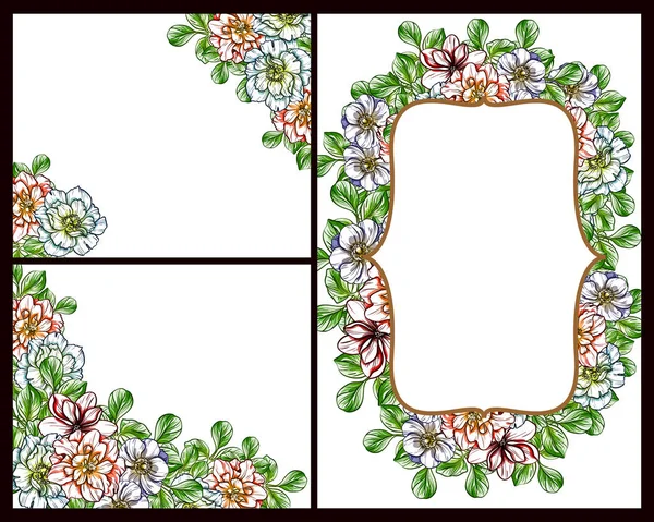 Hochzeitskarten Vintage Stil Florale Elemente Und Rahmen — Stockvektor