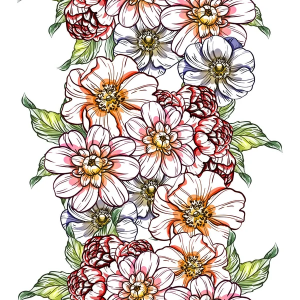 Sorunsuz vintage tarzı çiçek deseni. Renkli çiçek öğeleri