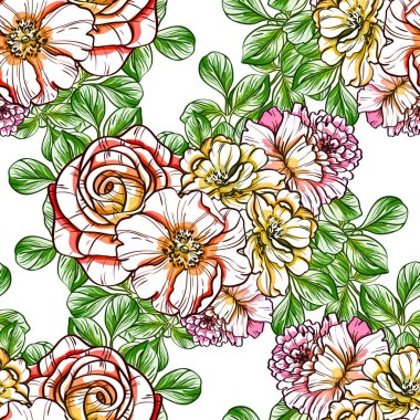 Sorunsuz vintage tarzı çiçek deseni. Renkli çiçek öğeleri