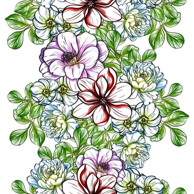 Sorunsuz vintage tarzı çiçek deseni. Renkli çiçek öğeleri