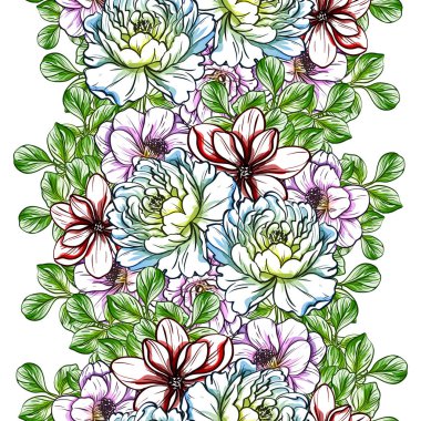 Sorunsuz vintage tarzı çiçek deseni. Renkli çiçek öğeleri