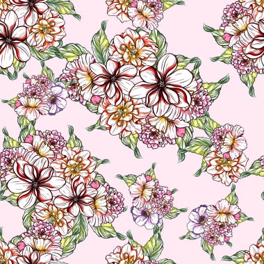 Sorunsuz vintage tarzı çiçek deseni. Renkli çiçek öğeleri